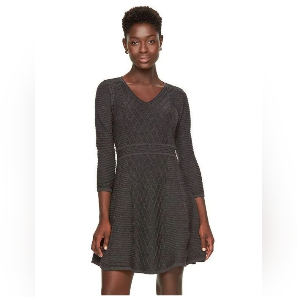 Dana Buchman Charcoal Ribbed Diamond Knit Sweater Dress Size Medium